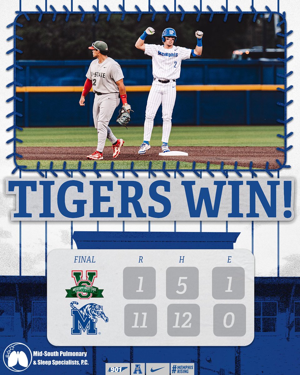 Memphis Baseball (@memphisbaseball) on Twitter photo ๐๐ฎ๐๐ฌ๐๐๐ฒ ๐๐ข๐ ๐ก๐ญ ๐ โ
#GoTigersGo | <a href="/midsouthpulm/">Mid-South Pulmonary & Sleep Specialists, PC</a> ๐๐ฎ๐๐ฌ๐๐๐ฒ ๐๐ข๐ ๐ก๐ญ ๐ โ
#GoTigersGo | <a href="/midsouthpulm/">Mid-South Pulmonary & Sleep Specialists, PC</a>