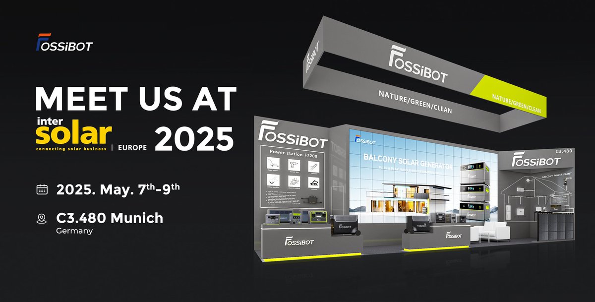 FossibotTech's tweet image. FOSSiBOT is exhibiting at #IntersolarEurope2025 in Munich!
Join us at Europe’s leading solar and energy storage event as we unveil our full range of portable power stations and smart off-grid innovations!
Date: May 7–9, 2025
Booth No.: C3.480 | Munich, Germany #FOSSiBOT