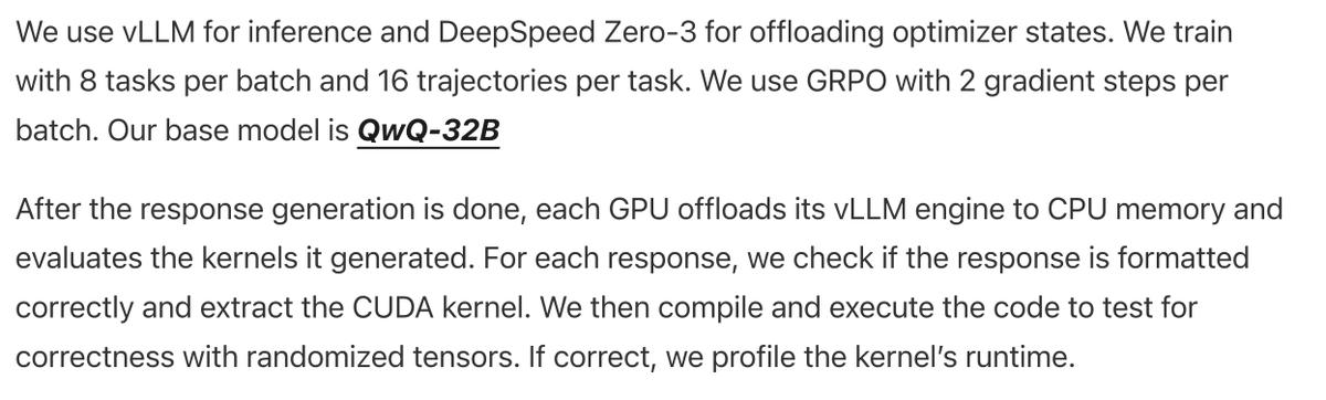 Great work! We love how <a href="/vllm_project/">vLLM</a> is used in the rollout process with with offloading the engine to CPU and give the GPU back to the kernel to be benchmarked! This is a small feature we implemented to make RLHF smoother with vLLM.
