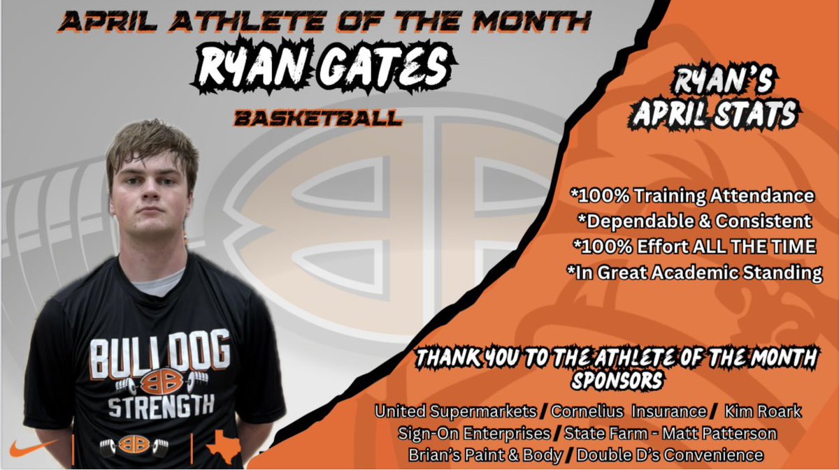 Congratulations Ryan! He exemplifies the Bulldog Way &amp; will receive an Athlete of the Month t-shirt from our sponsors! <a href="/burkburnettisd/">Burkburnett ISD</a> <a href="/BurkAthletics/">Burkburnett Athletics</a> <a href="/BBDunkinDogs/">Burkburnett Dunkin Dogs</a> <a href="/BradOwenBISD/">Brad Owen Ed. D.</a>