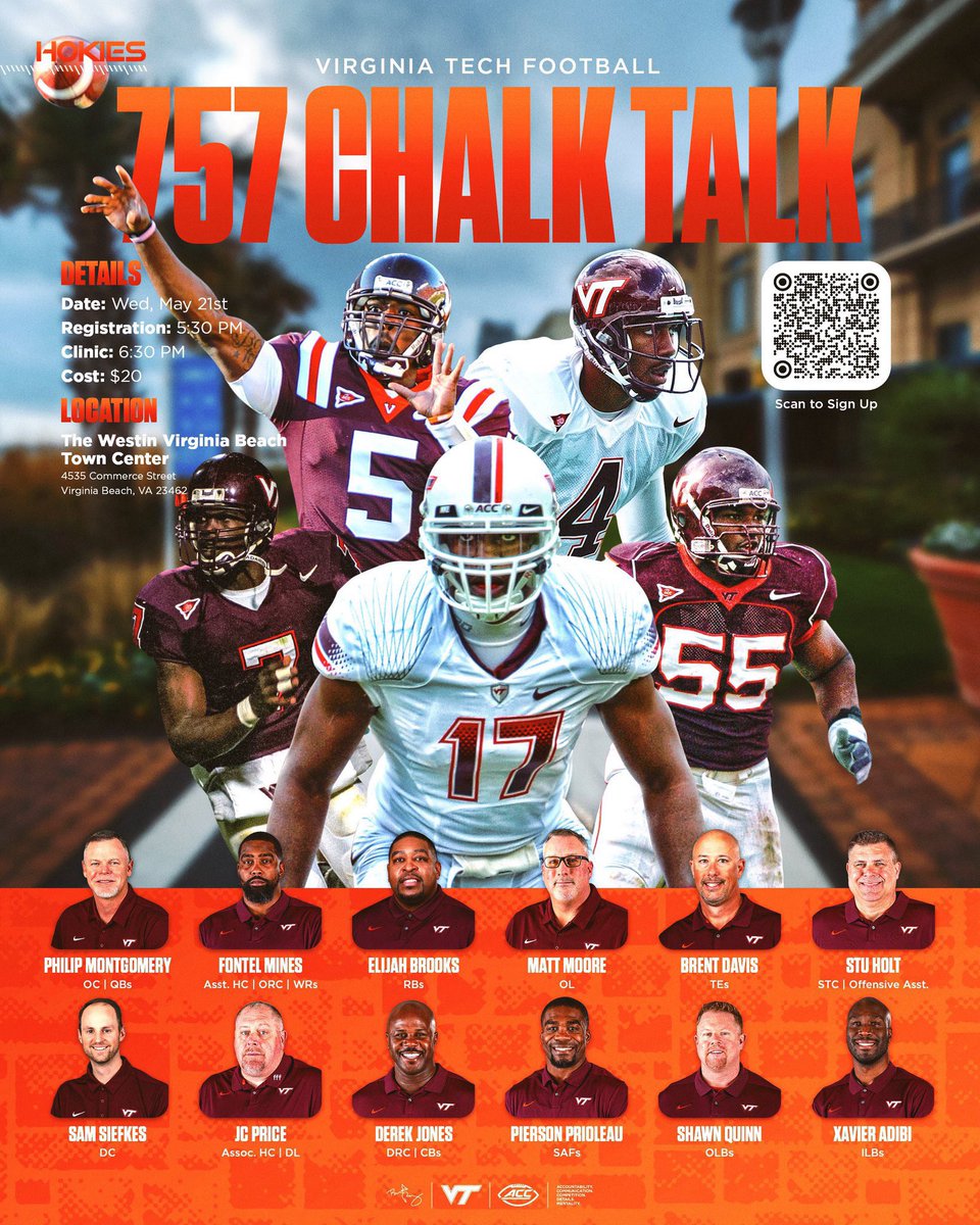 Philip Montgomery (@coachpmonty) on Twitter photo Calling all football coaches in the 757! Don’t miss our Coaches Clinic on May 21st. Looking forward to seeing you there!
#ThisIsHome | <a href="/HokiesFB/">Virginia Tech Football</a> Calling all football coaches in the 757! Don’t miss our Coaches Clinic on May 21st. Looking forward to seeing you there!
#ThisIsHome | <a href="/HokiesFB/">Virginia Tech Football</a>