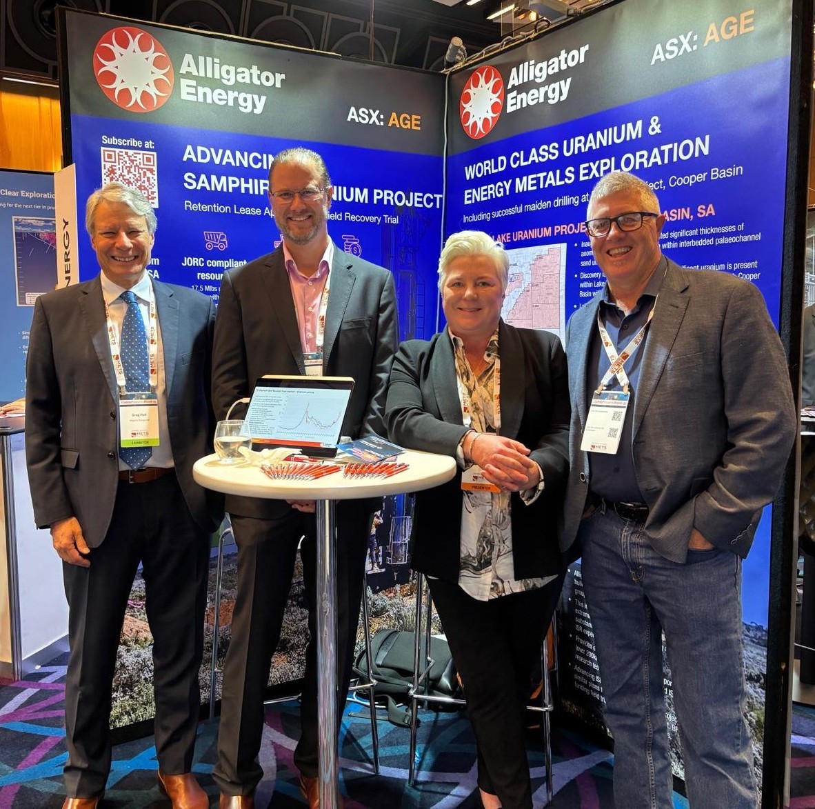 AlligatorEnergy's tweet photo. It was a great start to day 1 at the RIU Sydney Resources Conference! The #AGE team is looking forward to day 2! 

🚩We are on site at booth #59 – come by &amp; have a chat.  

📷 Don’t miss Andrea Marsland-Smith’s presentation on the Samphire Uranium Project today at 4:20pm AEST. https://t.co/DvTM8BRo7m