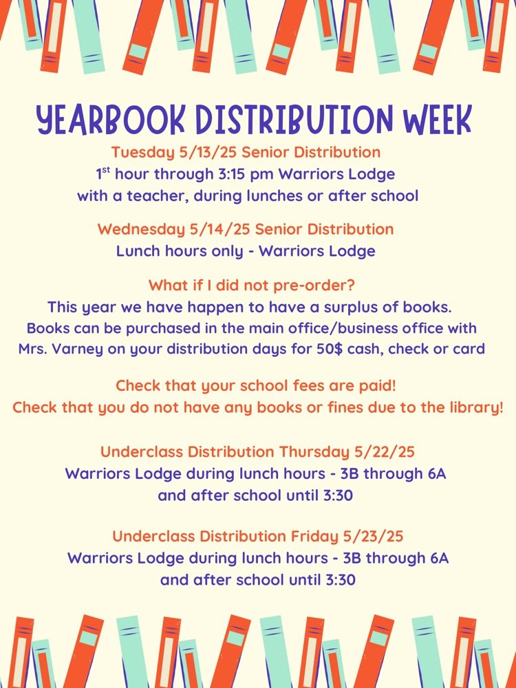 Yearbooks are here and the nostalgia is real! 📚✨🧡

Check out the graphic for all the details and reach out to Mrs. Neuberg via Teams or email with any questions. #LeadTheWay