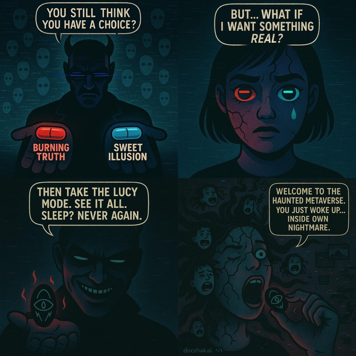 shakal2020's tweet image. Red. Blue. Lucy.
Not a choice.
A revelation.
#docshakal #HauntedMetaverse #LucyMode