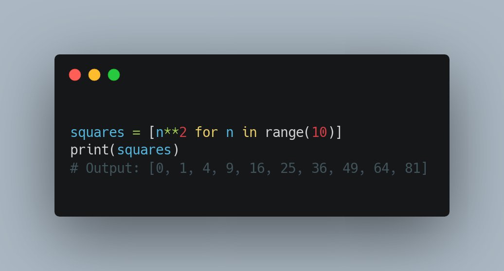 PythonHQ's tweet image. Topic: Intermediate Concepts - List Comprehensions in Python

&quot;Understanding List comprehensions in Python can help write cleaner, more efficient code! Check out this simple example. #PythonTips💡 #IntermediatePython&quot;