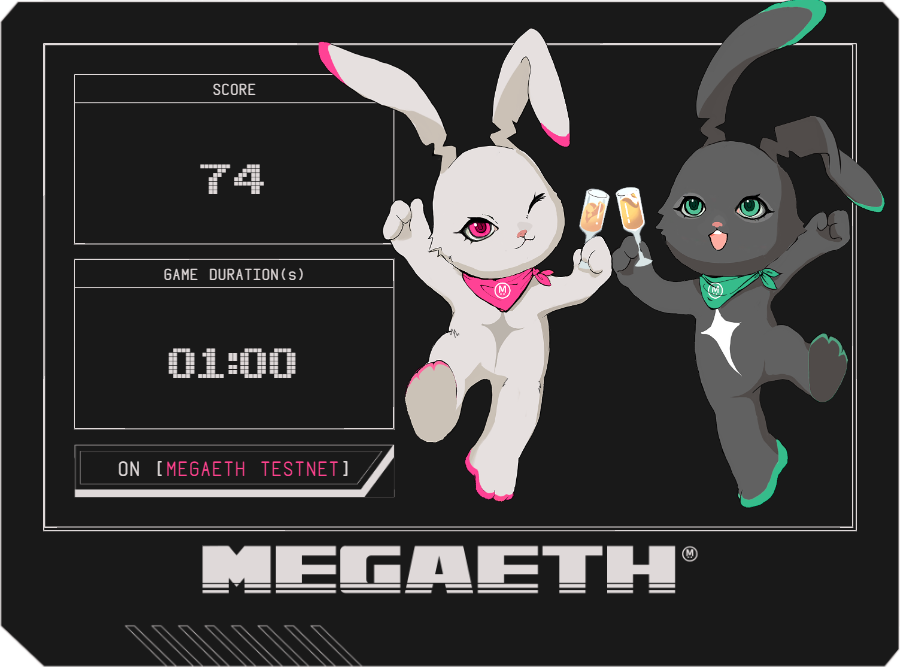 NjerNorak's tweet photo. YESSS! 🥳 Just hit a personal best in @megaeth! 74! 🐰 This game is seriously addictive! https://t.co/qHCsPDnw1A