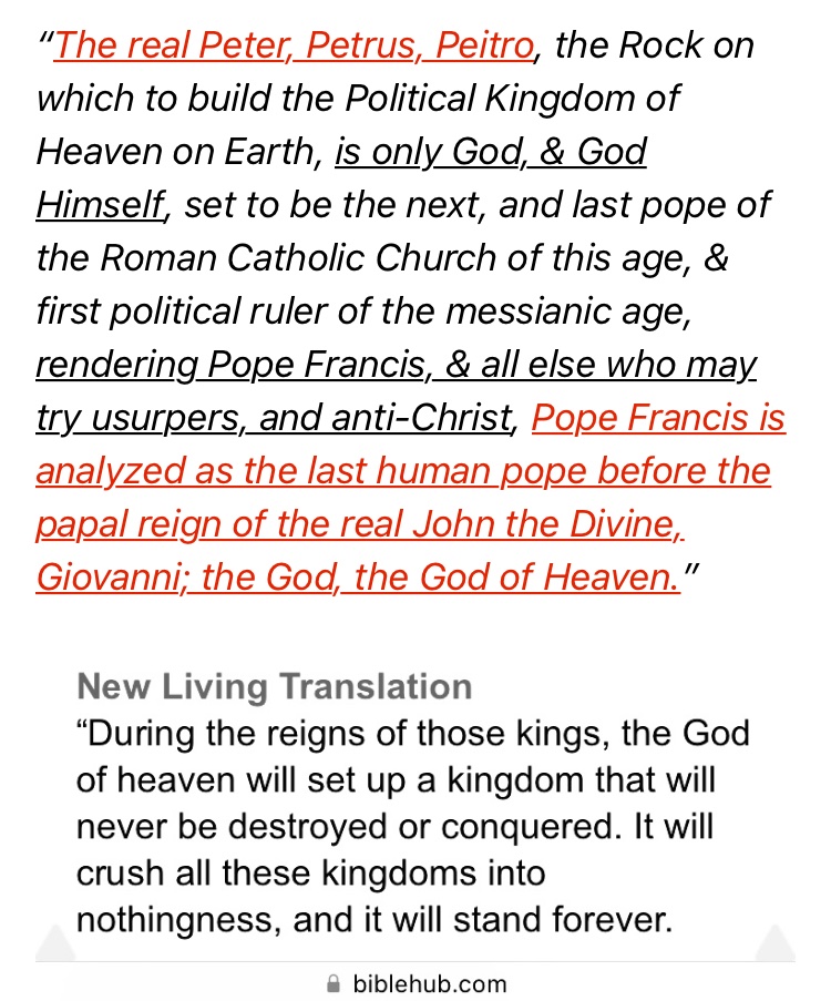 The2eyedman's tweet photo. 🔑🌹THE ANSWER; POPE JOHN THE DIVINE: Pope Giovanni; The God, The God of Heaven #JesusMessiah #TheAnswer #PetrusRomanus #TheRealPetrusRomanus #NextPope #PapalConclave #StopElectronicBasedMindControl #StopGunControl #Jesus https://t.co/8I3YHnNEKr