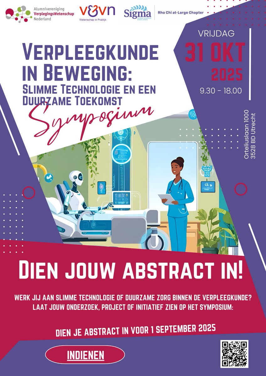 Rho Chi NL (@rhochinl) on Twitter photo Dien jij ook jouw abstract in voor het symposium op 31 oktober 2025 in Utrecht? Zie de QR code op de poster. Samen werken aan kennis delen rondom slimme technologie en duurzame zorg in de verpleging!
<a href="/annekevandenpol/">Anneke van den Pol </a>
<a href="/RhoChiNL/">Rho Chi NL</a>
<a href="/MarieLouiseLui1/">Dr Marie-Louise Luiking RN</a>
<a href="/thuisblijvend/">Milly Bouter #NAFO 🇺🇦 🇬🇪🇨🇦🏳️🌈🇪🇺🇳🇱</a>
<a href="/AnnabethAE/">Annabeth</a> Dien jij ook jouw abstract in voor het symposium op 31 oktober 2025 in Utrecht? Zie de QR code op de poster. Samen werken aan kennis delen rondom slimme technologie en duurzame zorg in de verpleging!
<a href="/annekevandenpol/">Anneke van den Pol </a>
<a href="/RhoChiNL/">Rho Chi NL</a>
<a href="/MarieLouiseLui1/">Dr Marie-Louise Luiking RN</a>
<a href="/thuisblijvend/">Milly Bouter #NAFO 🇺🇦 🇬🇪🇨🇦🏳️🌈🇪🇺🇳🇱</a>
<a href="/AnnabethAE/">Annabeth</a>