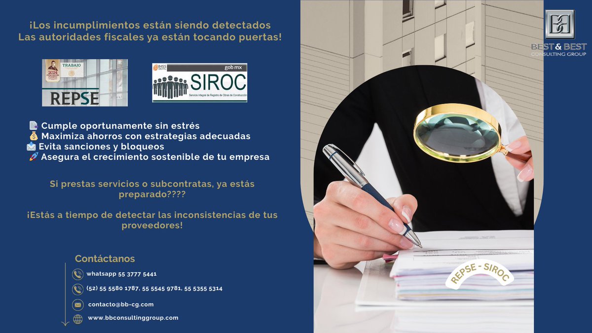 SoftwareVALA's tweet photo. ¿Estás listo para proteger tu empresa?
Conócenos y contáctanos
https://t.co/KEOFaDPfDY
Escríbenos por whatsapp 55 3777 5441
Envíanos un correo: contacto@bb-cg.com
¡Llevamos tu protección al siguiente nivel!
#REPSE #SIROC #Asesoría #Consultoría #Cumplimiento ##EvitaMultas https://t.co/VR9hrdiEyY