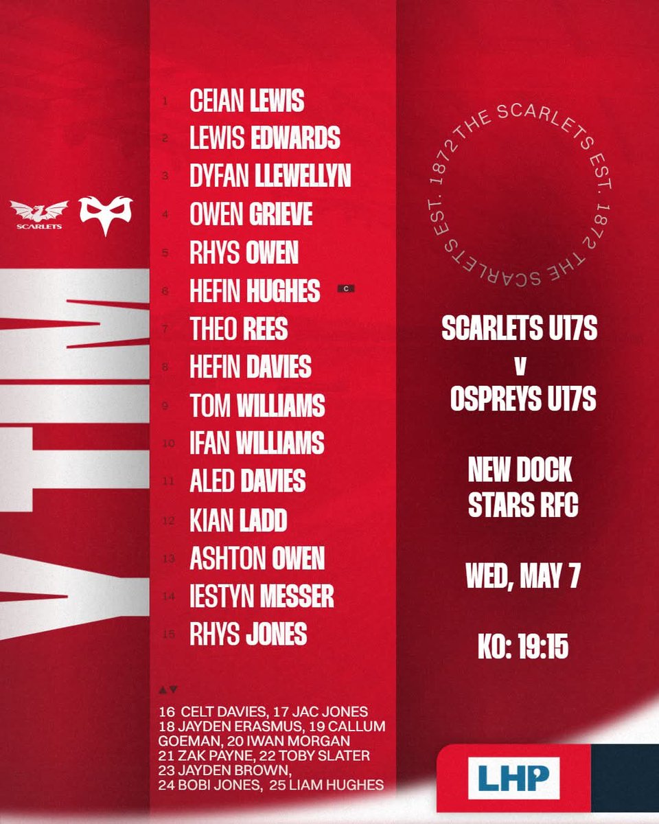 Jessica Hughes (@jessica15721465) on Twitter photo Hefin is Captain for Scarlets u17s against the Ospreys #Rugby mad farm boys ๐ช Hefin is Captain for Scarlets u17s against the Ospreys #Rugby mad farm boys ๐ช