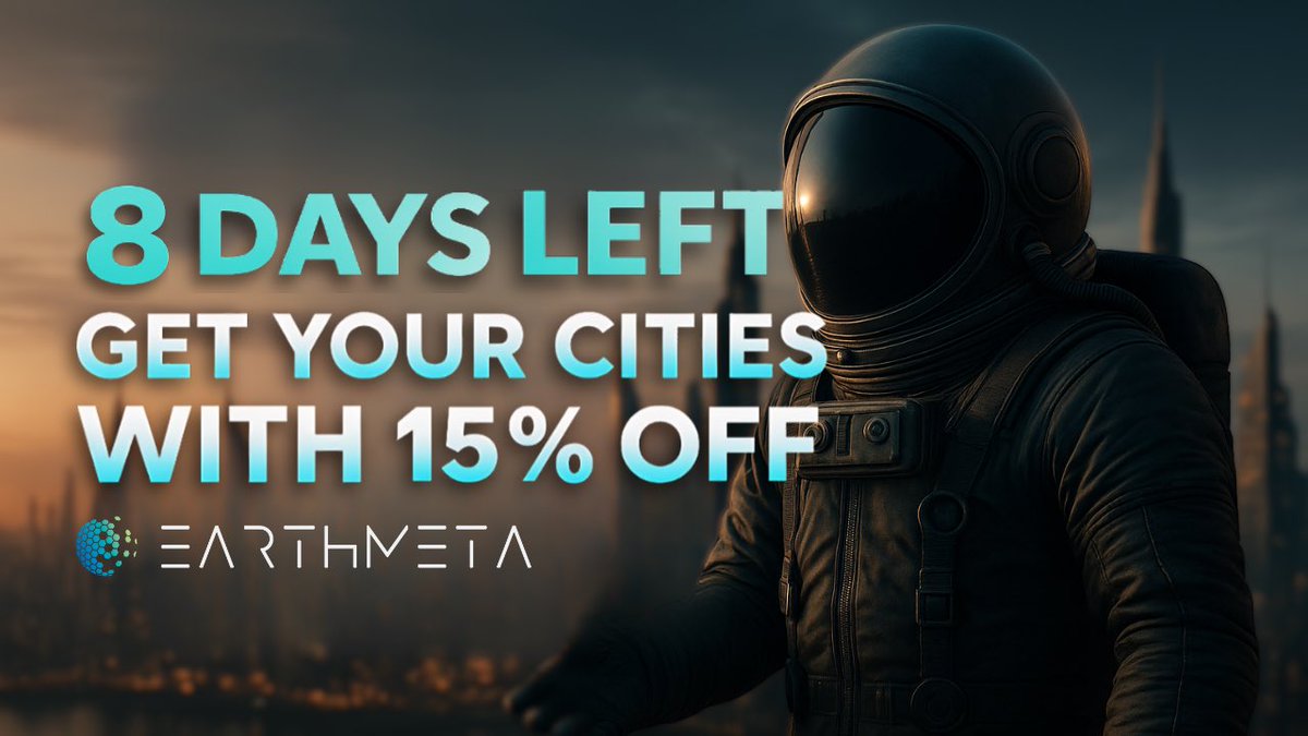 EarthMetaAi's tweet image. Only 8 Days Left! ⏳

Buy now using EMT and secure your city with 15% OFF while the offer is still active !  📈

Getting a city grants you the right to:
- Divide your city and sell your lands 🏙 
- 💰 Earn 1% tax on all trades happening within your city 💰 
- Compete with other…