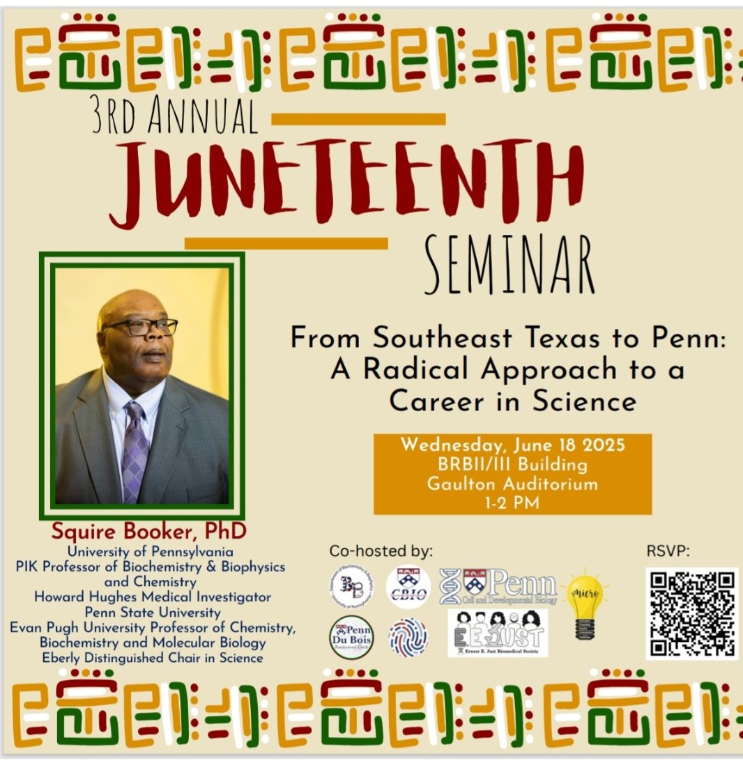 Cornelius Taabazuing (@taabaman) on Twitter photo The moment you've all been waiting for. This year's Juneteenth lecture will be delivered by Dr. Squire Booker! Details 👇🏾 <a href="/BB_UPenn/">UPenn Dept of Biochem & Biophys</a> <a href="/PennMedicine/">Penn Medicine</a> <a href="/Penn/">Penn</a> <a href="/RTAatPennMed/">Research Trainee Affairs at Penn Medicine</a> <a href="/PennMicro/">Penn Microbiology</a> <a href="/IGGPenn/">Penn IGG</a> The moment you've all been waiting for. This year's Juneteenth lecture will be delivered by Dr. Squire Booker! Details 👇🏾 <a href="/BB_UPenn/">UPenn Dept of Biochem & Biophys</a> <a href="/PennMedicine/">Penn Medicine</a> <a href="/Penn/">Penn</a> <a href="/RTAatPennMed/">Research Trainee Affairs at Penn Medicine</a> <a href="/PennMicro/">Penn Microbiology</a> <a href="/IGGPenn/">Penn IGG</a>