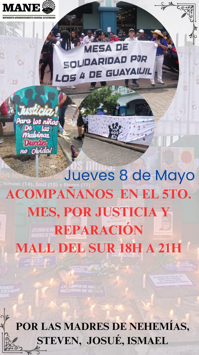Al 5to mes de la desaparición forzada y asesinato de #loscuatrodeGuayaquil, seguimos juntxs exigiendo justicia