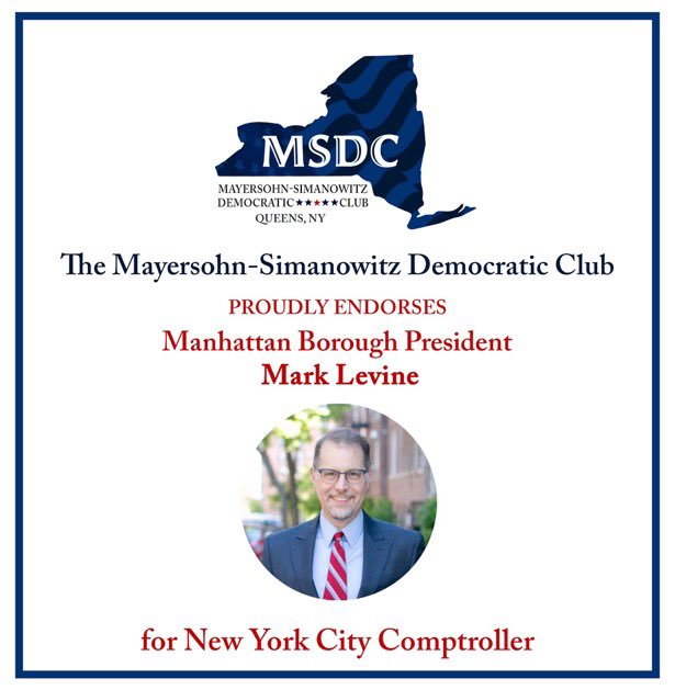 We are thrilled to announce that we have endorsed <a href="/MarkLevineNYC/">Mark D. Levine</a> for New York City Comptroller! 

Nobody is more equipped and qualified to assure the fiscal health of our city during these challenging times!