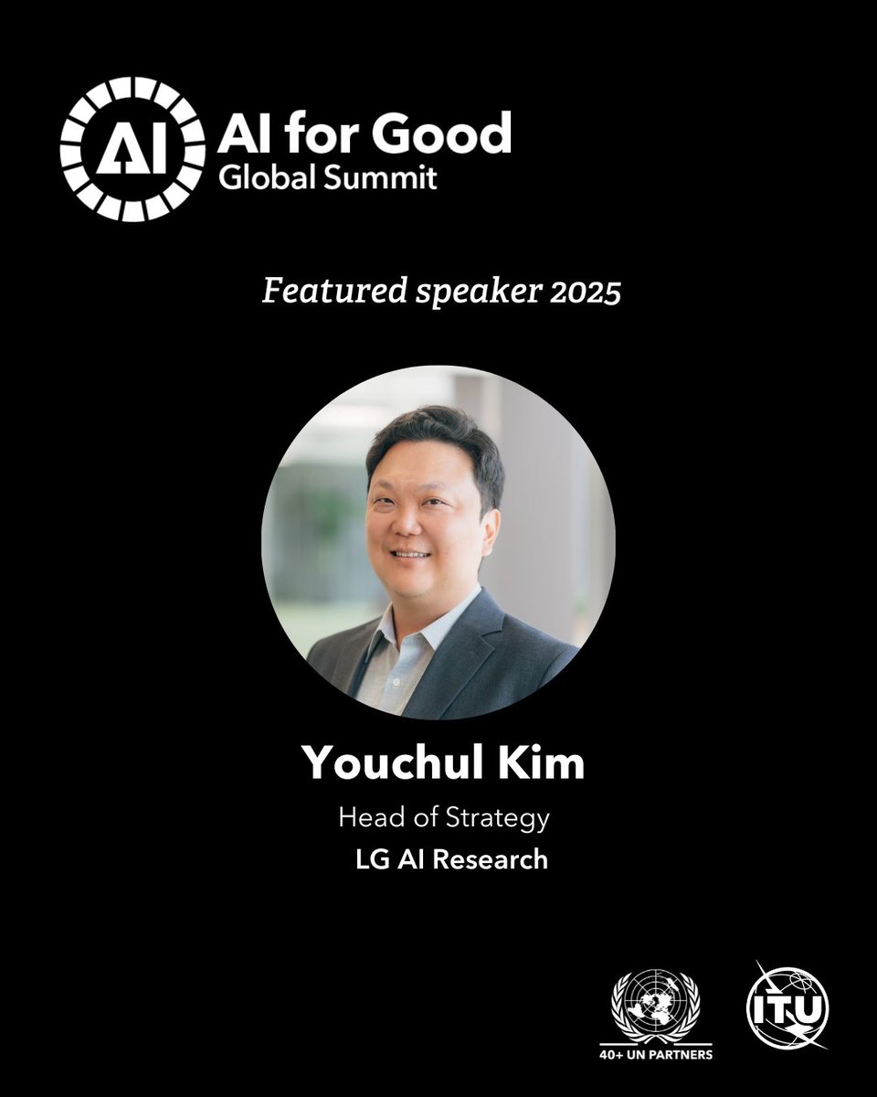 AI for Good πΊπ³ #AIforGood (@aiforgood) on Twitter photo Shaping #AI innovation for real-world impact at the #AIforGood Global Summit 2025.
π£ Youchul Kim, Head of Strategy at <a href="/LG_AI_Research/">LG AI Research</a>,, will join us to share how LGβs EXAONE models are driving progress in health, sustainability, and ethics.
Join us for free or go VIP!
π Shaping #AI innovation for real-world impact at the #AIforGood Global Summit 2025.
π£ Youchul Kim, Head of Strategy at <a href="/LG_AI_Research/">LG AI Research</a>,, will join us to share how LGβs EXAONE models are driving progress in health, sustainability, and ethics.
Join us for free or go VIP!
π