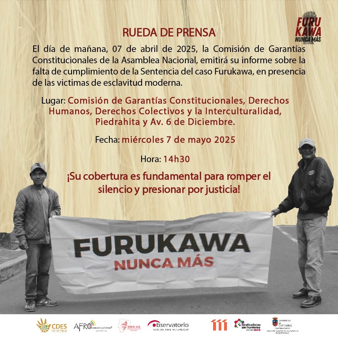 #Ruedadeprensa
Invitamos a periodistas y medios a acompañarnos en la Asamblea a la presentación de informe por incumplimiento en el caso Furukawa