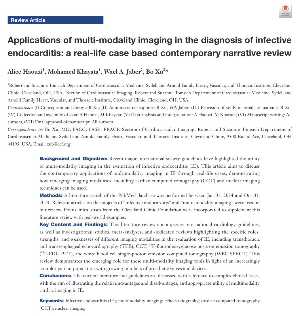 Mohamed Khayata MD MPH (@mdkhayata) on Twitter photo Our new publication presenting real-world practical applications of multi-modality imaging in infective endocarditis cdt.amegroups.org/article/view/1… <a href="/BoXuMD/">Bo Xu MD, FACC, FASE</a> <a href="/CleClinicHVTI/">Cleveland Clinic Heart, Vascular & Thoracic</a> Our new publication presenting real-world practical applications of multi-modality imaging in infective endocarditis cdt.amegroups.org/article/view/1… <a href="/BoXuMD/">Bo Xu MD, FACC, FASE</a> <a href="/CleClinicHVTI/">Cleveland Clinic Heart, Vascular & Thoracic</a>