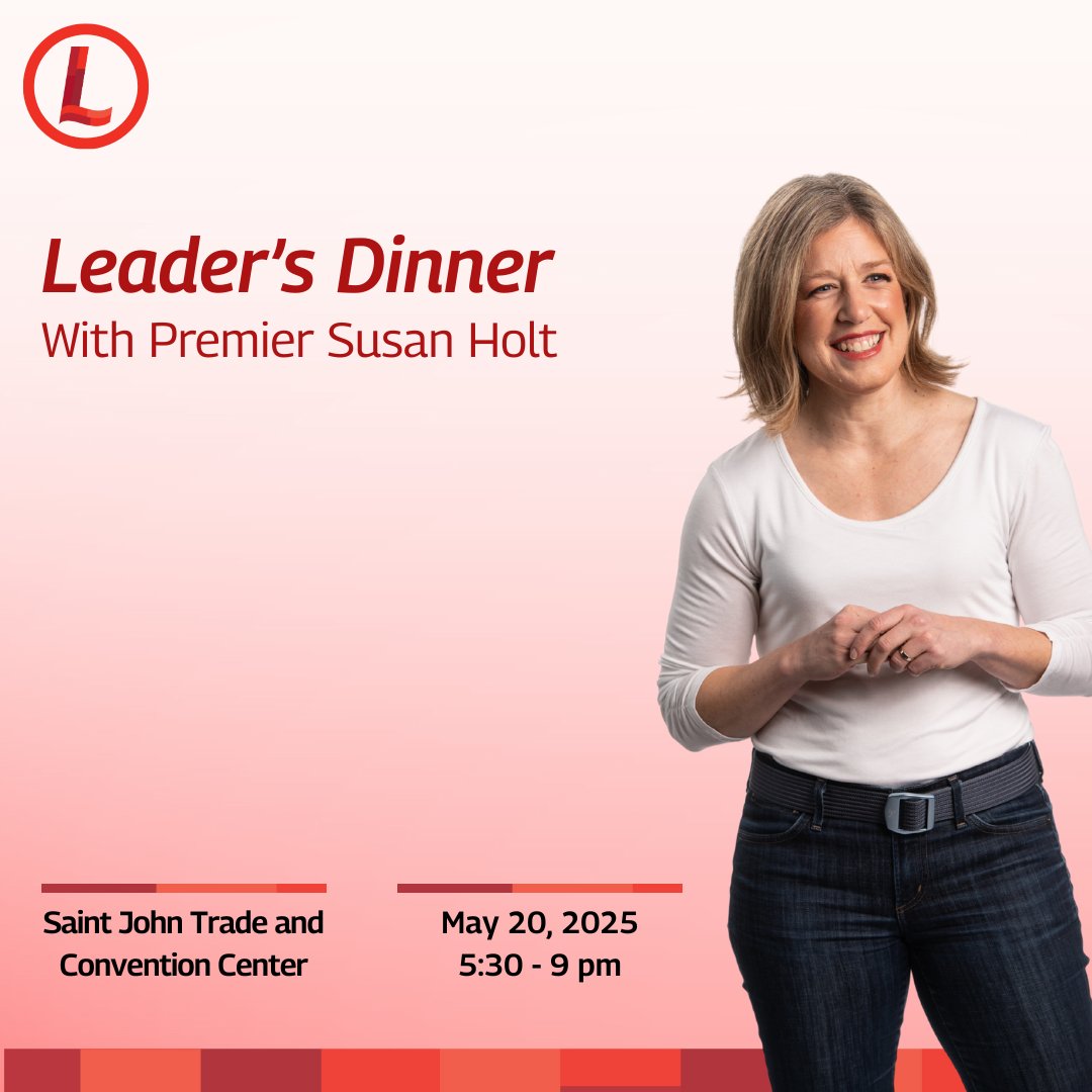 ⏳ Only 2 weeks to go!
The Leader’s Dinner is almost here — an evening with Premier Susan Holt and her team, full of big ideas, local flavour, and inspiring energy.

🎟️ Don’t wait — tickets are going fast!
👉 Get yours today: nbliberal.ca/event/leaders-…
