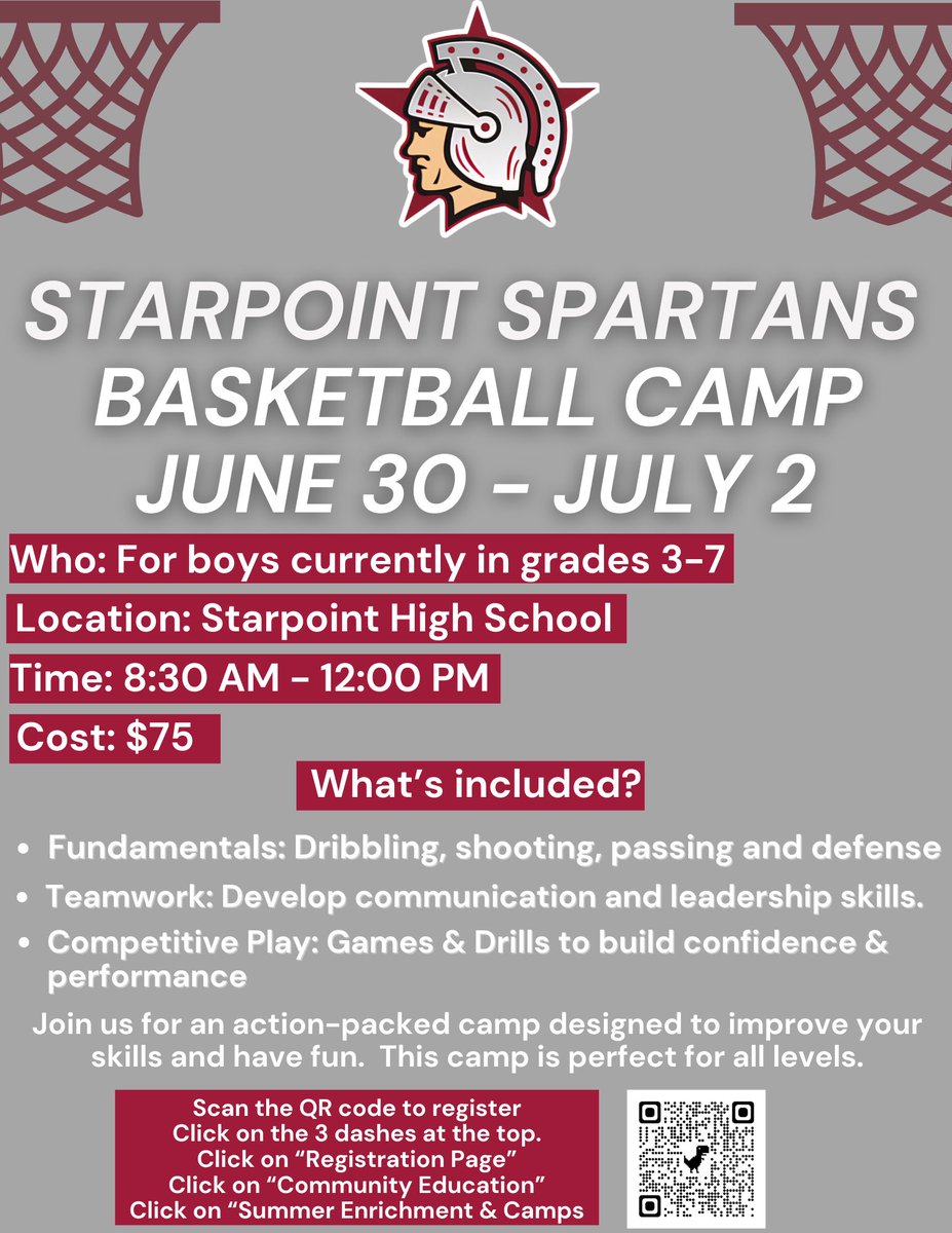 Starpointhoops's tweet image. !!!!!SAVE THE DATES!!!!!
1st annual SPARTAN BOYS hoops camp, registration is open
Monday 6/30 - Wednesday 7/2