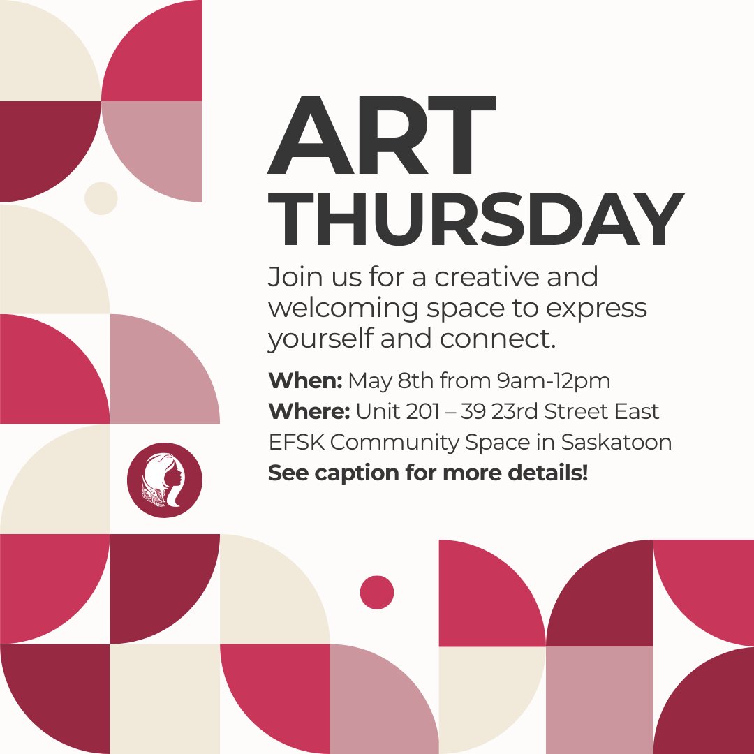EfrySask's tweet image. 🎨 Art Thursday – May 8 🎨
Join us for a morning of creativity &amp;amp; connection in a supportive space. All women &amp;amp; gender-diverse folks welcome—no experience needed!
⏰ 9AM–12PM
📍 Unit 201, 39 23rd Street East in #Saskatoon
#EFSK #ArtThursday #HealingThroughArt #CreativeCommunity