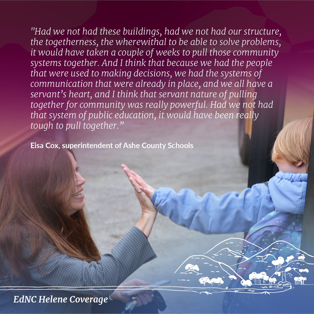 EducationNC (@educationnc) on Twitter photo It's Teacher Appreciation Week and we're celebrating our public schools all week long! Eisa Cox talks about how her district came together in the aftermath of Hurricane Helene. <a href="/acs_schools/">Ashe County Schools</a> It's Teacher Appreciation Week and we're celebrating our public schools all week long! Eisa Cox talks about how her district came together in the aftermath of Hurricane Helene. <a href="/acs_schools/">Ashe County Schools</a>