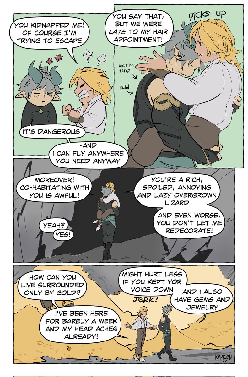 Dragon's prince p 1-3/?

Dragon!Haitham comic, maybe will have some light plot, but really is a self-indulgent series of my bebes being soft
My style varies wildly between pages cus first and last were drawn months apart lol