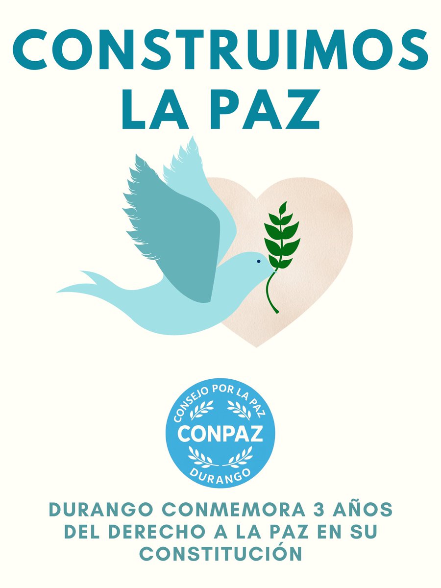 Durango celebra 3 años del Derecho a la Paz:
único estado en México y 2º en el mundo (después de China) en reconocer la paz positiva como un derecho humano.

¡Un compromiso por justicia, bienestar y tejido social!

#DurangoConstruyePaz #DerechoALaPaz #3AñosDePaz