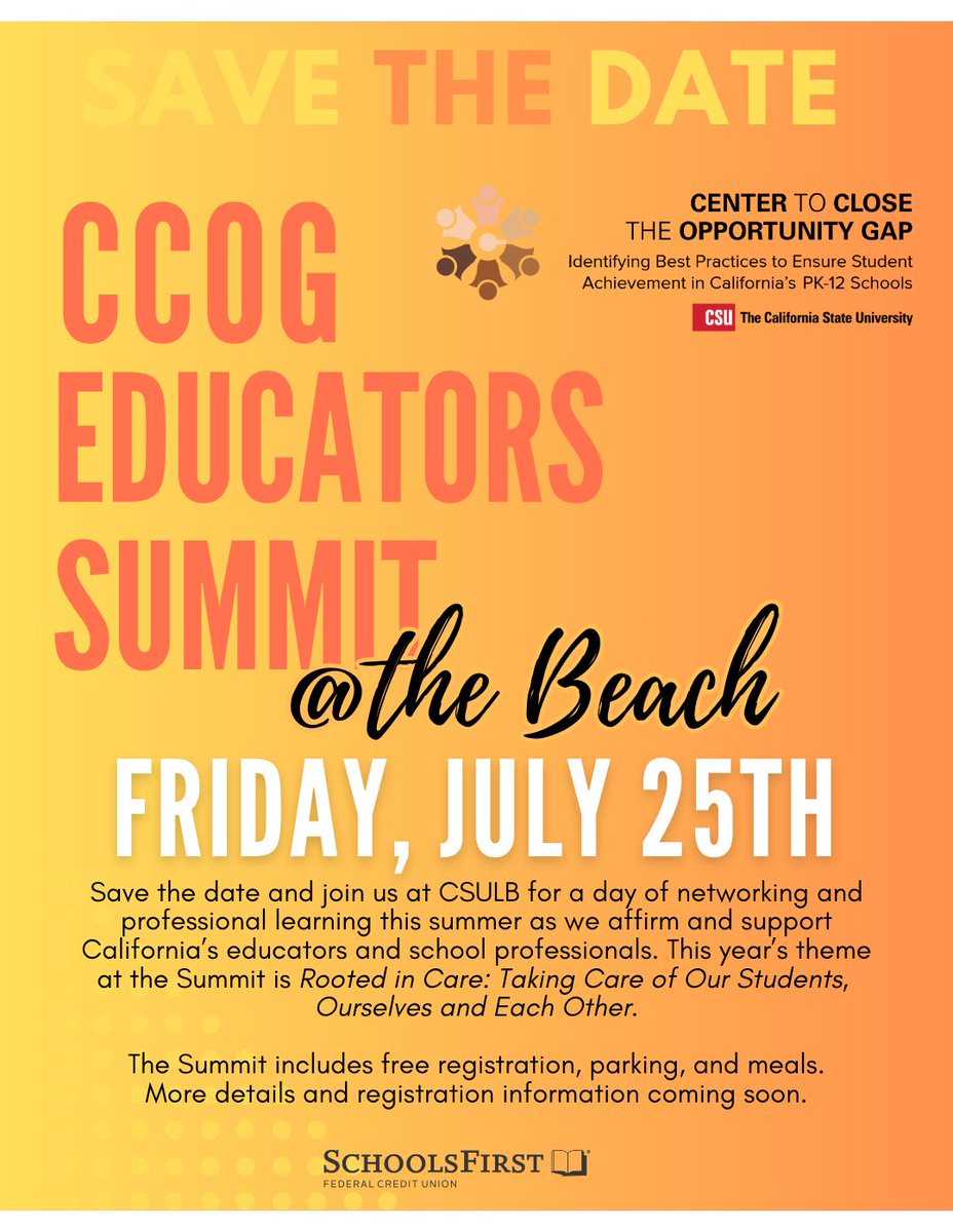 Save the date for our 5th Annual CCOG Educators Summit! More info to come....

#csu #csulb #GoBeach #GoTeach #csulbced