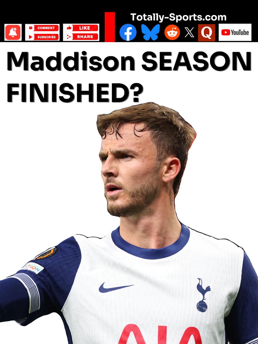 MattF2025's tweet photo. 🩼Maddison SEASON FINISHED? #tottenham #premierleague https://t.co/8OUi3qSvng via @YouTube #Tottenham #PremierLeague https://t.co/YuSaqii53r