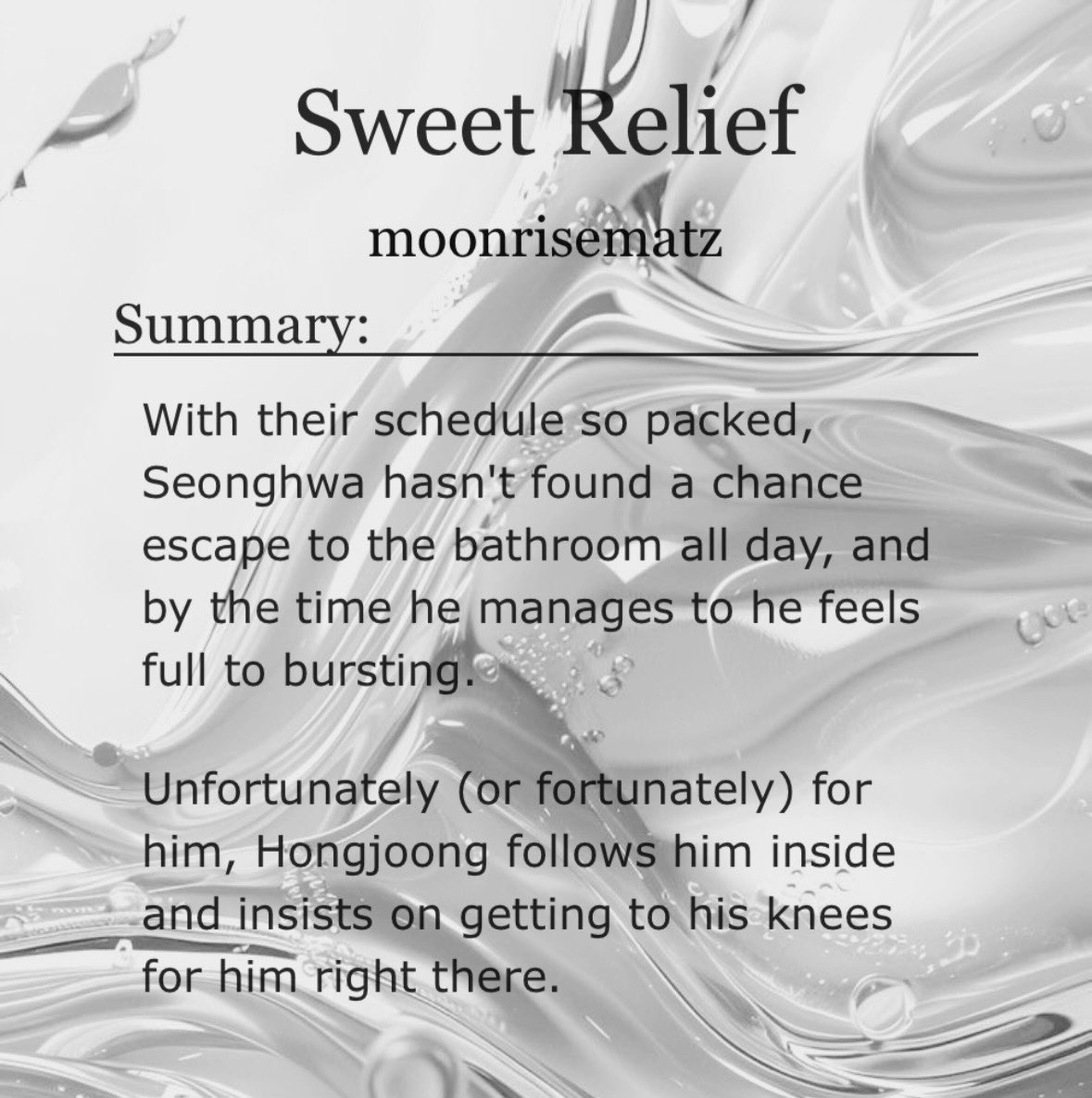 moonrisemctz's tweet photo. Sweet Relief

↑secngjccng↓ 
♡ rated E, 3.8k wc
♡ canon compliant 
♡ omorashi, piss drinking, face fucking, wet and messy

🔗 https://t.co/QwHl5D9OzZ https://t.co/rBL7JJ9je2