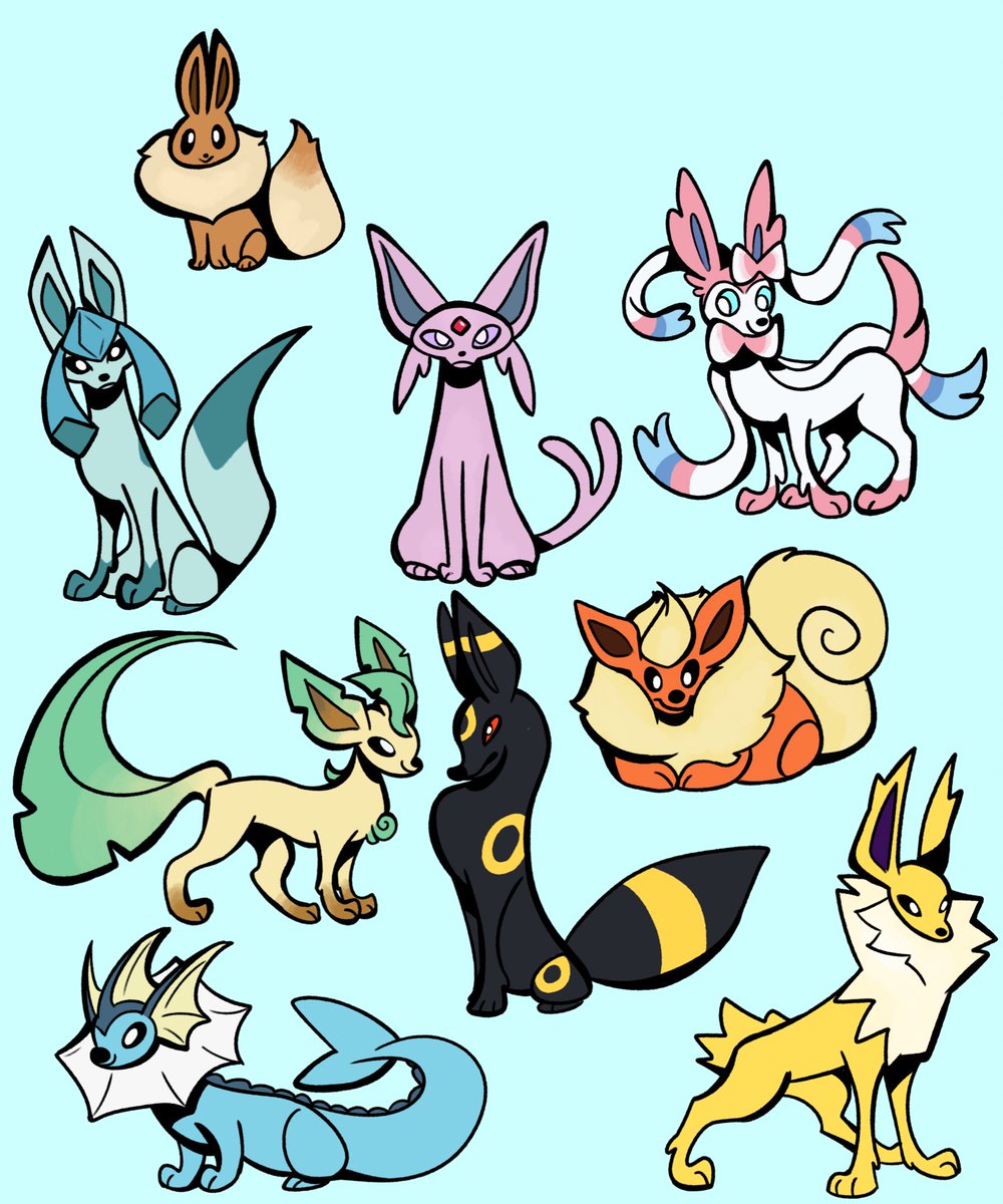 I drew da eeveelutions tehe 

Leafeon and vaporeon are my favs uwu
