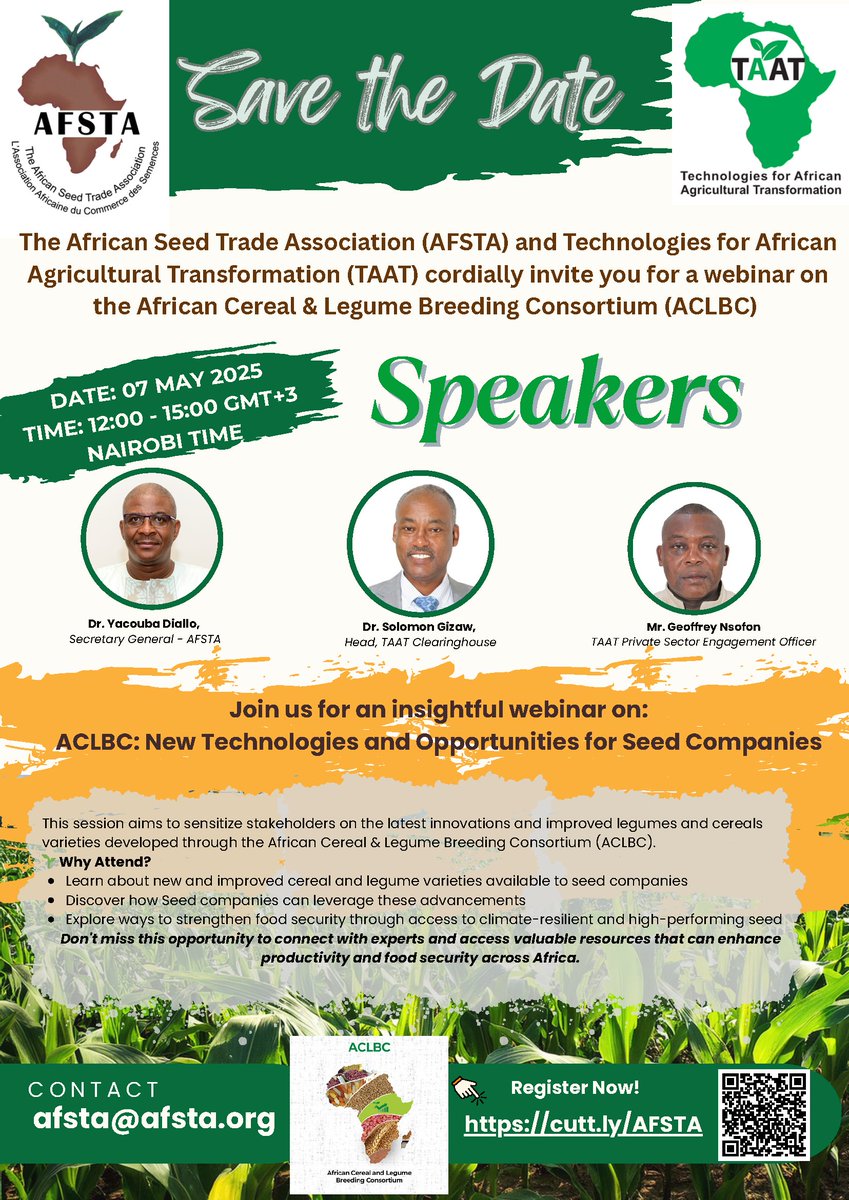 Atâyi Babs (@atayibabs) on Twitter photo How is #ACLBC providing the needed platform for Research Delivery towards Impact at scale for African countries? Participate in the #ACLBC webinar to find out Wednesday, 7th May 2025, 12 noon (GMT+3) cutt.ly/AFSTA #JoinACLBC <a href="/AfDB_Group/">African Development Bank Group</a> <a href="/AFSTA_Seed/">African Seed AFSTA</a> <a href="/CGIAR/">CGIAR</a> <a href="/Taat_Africa/">#Technologies to #FeedAfrica</a> How is #ACLBC providing the needed platform for Research Delivery towards Impact at scale for African countries? Participate in the #ACLBC webinar to find out Wednesday, 7th May 2025, 12 noon (GMT+3) cutt.ly/AFSTA #JoinACLBC <a href="/AfDB_Group/">African Development Bank Group</a> <a href="/AFSTA_Seed/">African Seed AFSTA</a> <a href="/CGIAR/">CGIAR</a> <a href="/Taat_Africa/">#Technologies to #FeedAfrica</a>