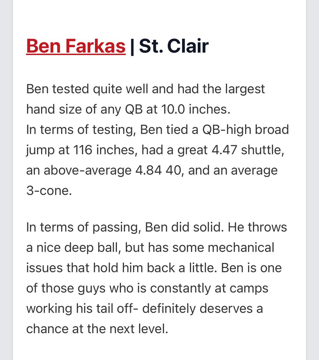 Ben Farkas โ26 QB/ATH (@ben_farkas2) on Twitter photo Thanks <a href="/alex_pallone/">Alex Pallone</a> and <a href="/PrepRedzoneMI/">Prep Redzone Michigan</a> I love these events, working with & against the best this state offersโฆwhich is a lot! #CampSeason
<a href="/CoachJasonMiran/">Jason Miran</a> <a href="/Coach_Coughlin/">Tom Coughlin</a> <a href="/CoachDonnelly21/">Michael Donnelly</a> <a href="/Coach_Rock/">Brian Rock</a> <a href="/CoachShoeGVSU/">Ian Shoemaker</a> <a href="/CoachPostmaGV/">Nick Postma</a> <a href="/CoachStokes_HC/">Ryan Stokes</a> <a href="/CoachBenDixon/">Ben Dixon</a> <a href="/CoachBorghardt/">Kaleb Borghardt</a> Thanks <a href="/alex_pallone/">Alex Pallone</a> and <a href="/PrepRedzoneMI/">Prep Redzone Michigan</a> I love these events, working with & against the best this state offersโฆwhich is a lot! #CampSeason
<a href="/CoachJasonMiran/">Jason Miran</a> <a href="/Coach_Coughlin/">Tom Coughlin</a> <a href="/CoachDonnelly21/">Michael Donnelly</a> <a href="/Coach_Rock/">Brian Rock</a> <a href="/CoachShoeGVSU/">Ian Shoemaker</a> <a href="/CoachPostmaGV/">Nick Postma</a> <a href="/CoachStokes_HC/">Ryan Stokes</a> <a href="/CoachBenDixon/">Ben Dixon</a> <a href="/CoachBorghardt/">Kaleb Borghardt</a>