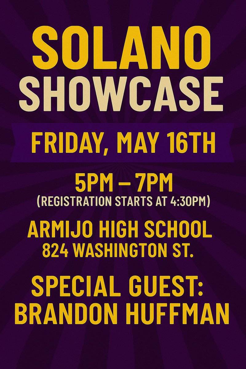 Attention Solano County, join us for the Solano Showcase Friday May 16th at Armijo!