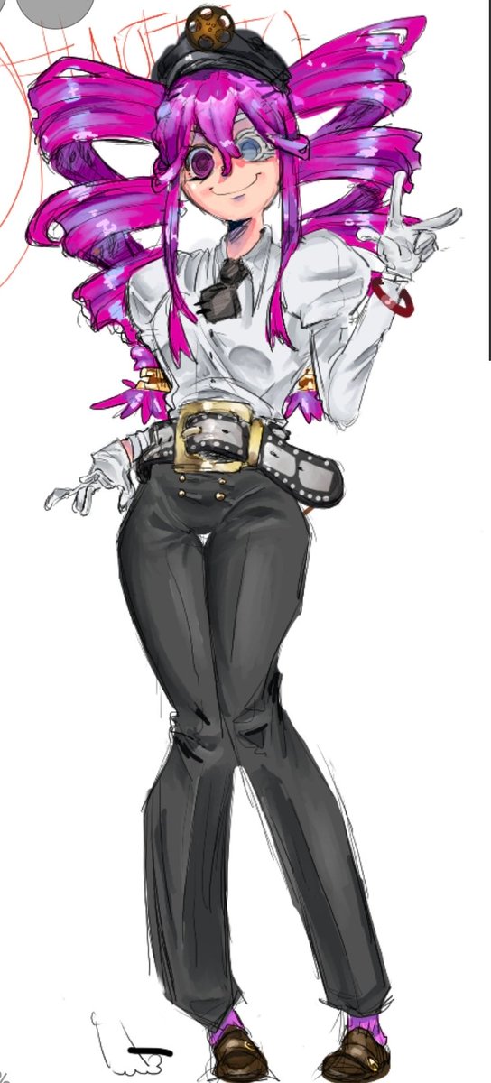 PopPeachez's tweet photo. Still no name ugh. RLLY PROUD OF HER DESGIN, a film tape belt?? OH YEAH #GACHIAKUTA #gachiakutaoc #gachiart https://t.co/J3FLo7gDeq