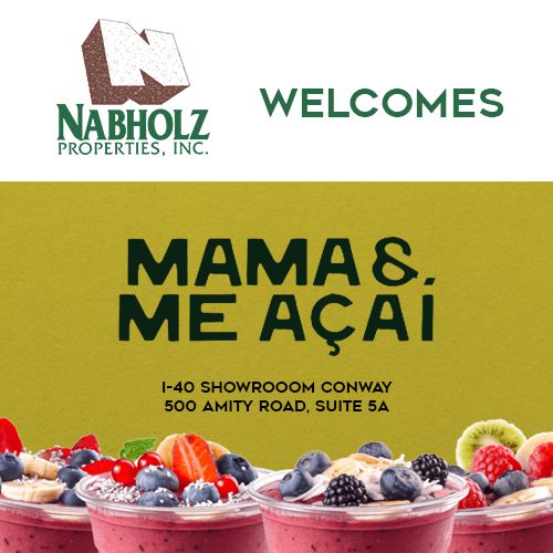 Welcome MamaAndMeAcai to the I-40 Showroom in Conway! Fresh açaí bowls, smoothies &amp; clean eats—now open and ready to fuel your day. 🍓🥣

📍500 Amity Rd #5A, Conway
#NowOpen #MamaAndMeAcai #ConwayEats #NabholzProperties