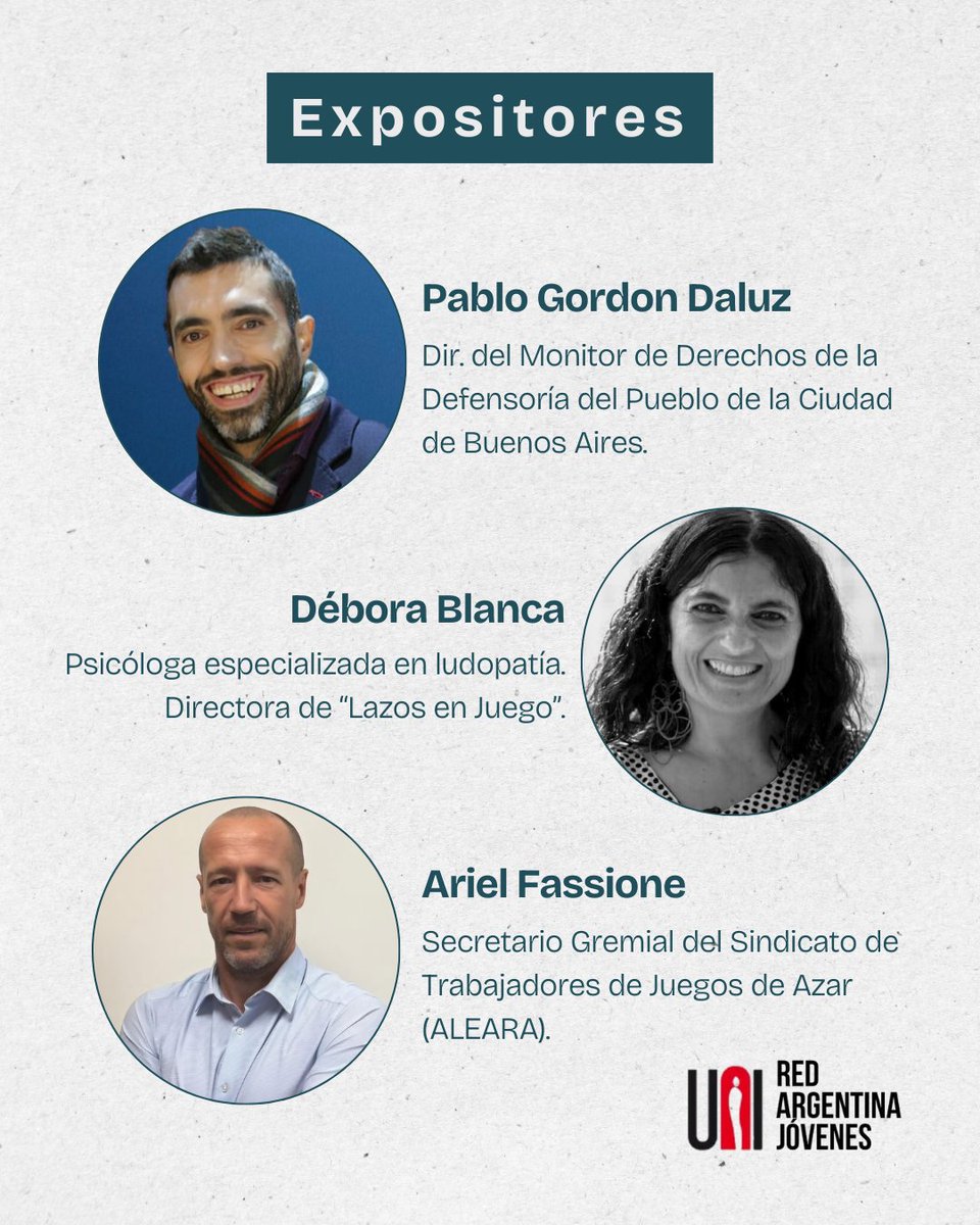 ¡NUEVA CHARLA! 

Un tema tan importante como peligroso: las apuestas on-line y la ludopatía.

Tres expositores nos darán un pantallazo desde distintos ejes: el social, el gremial y el psicológico.

¡No cuelgues en avisarle a tu referente sindical para participar!