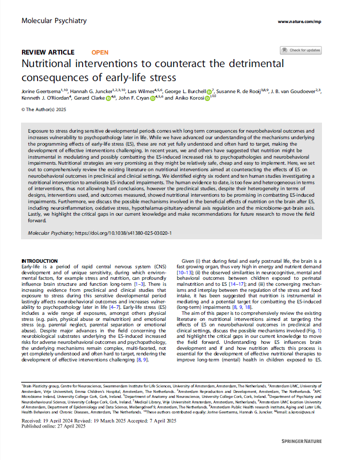 A fantastic new review in Molecular Psychiatry from Jorine Geertsema, ANiko Korosi and colleagues.

Read more: nature.com/articles/s4138…