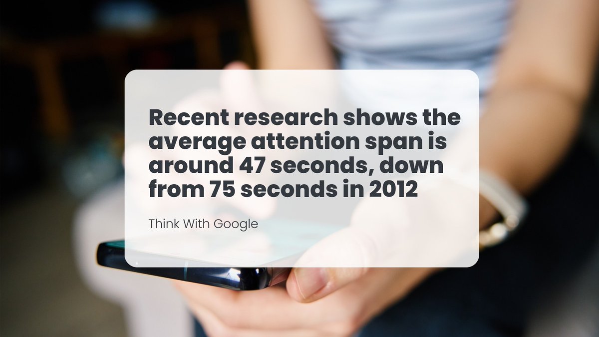 clickify's tweet image. 🧠 Recent research shows the average #AttentionSpan is around 47 seconds, down from 75 seconds in 2012. #AttentionEconomy is everything. Does your content grab that attention instantly, converting visitors into customers before they click away?