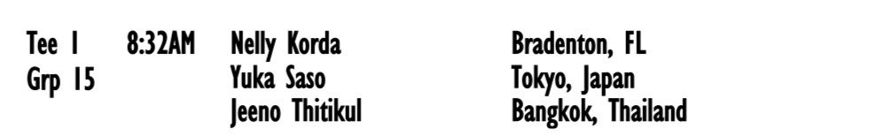 R1 tee time and groupings. Nelly, Jeeno &amp; Yuka 🔥🔥🔥🔥🔥

<a href="/MizuhoLPGA/">Mizuho Americas Open</a> 

Local time (ET)