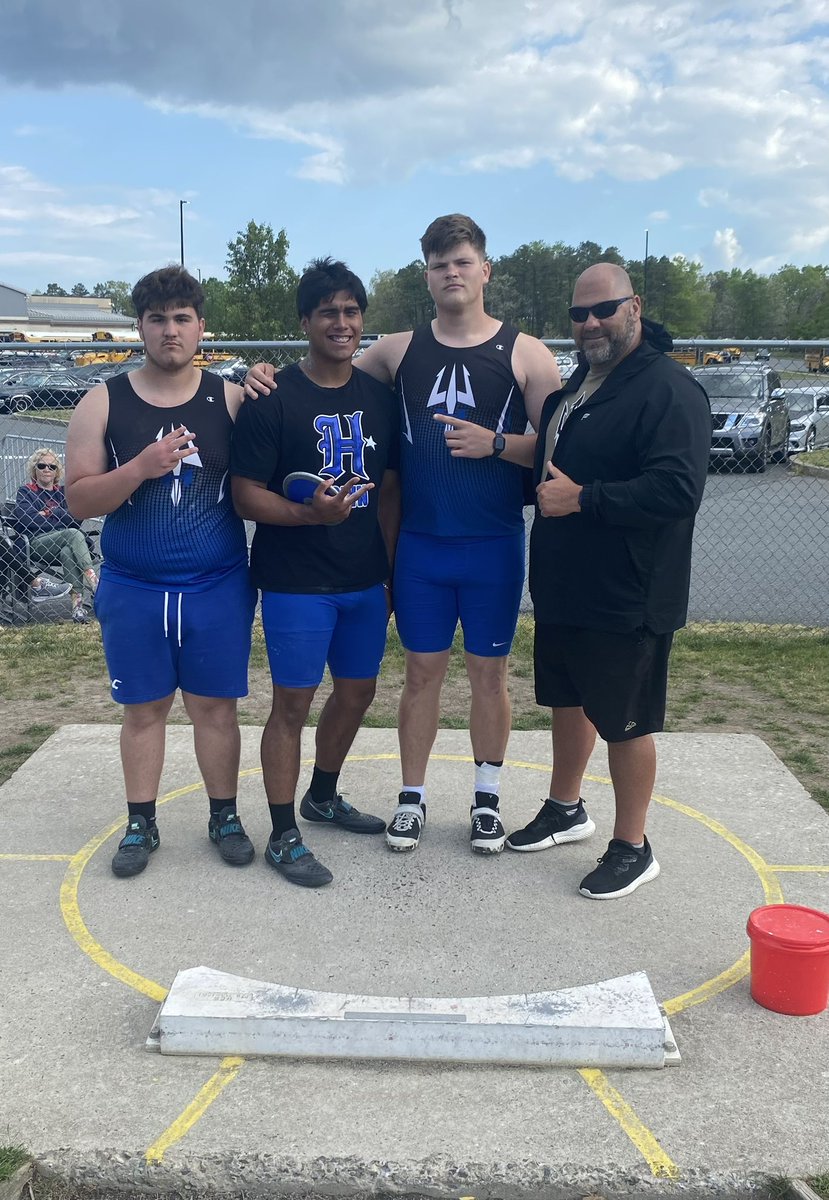 The HHS Shot Put Seniors are at it again💪🏼💪🏼💪🏼This time at Atlantic County Championship where they placed 1,2,3 for the SWEEP💪🏼Anthony🥇Christian 🥈&amp; Gabe🥉took over the circle to dominate tonight’s field &amp; make their team proud with a combined 24 points! Congrats Guys! #PROUD
