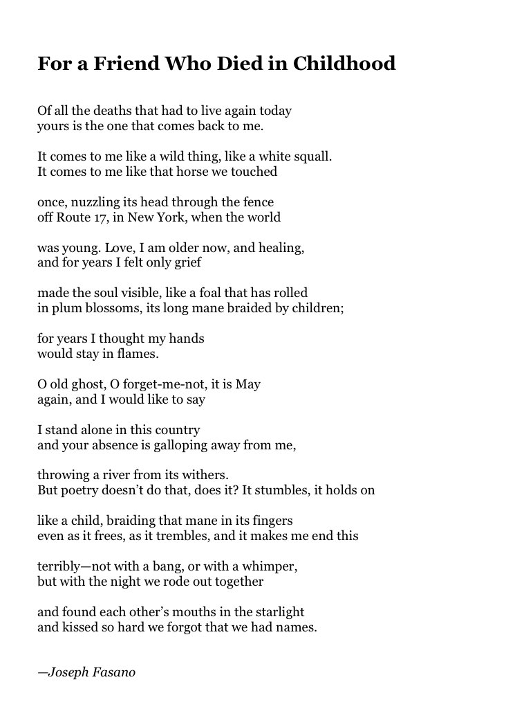 new poem, "For a Friend Who Died in Childhood"