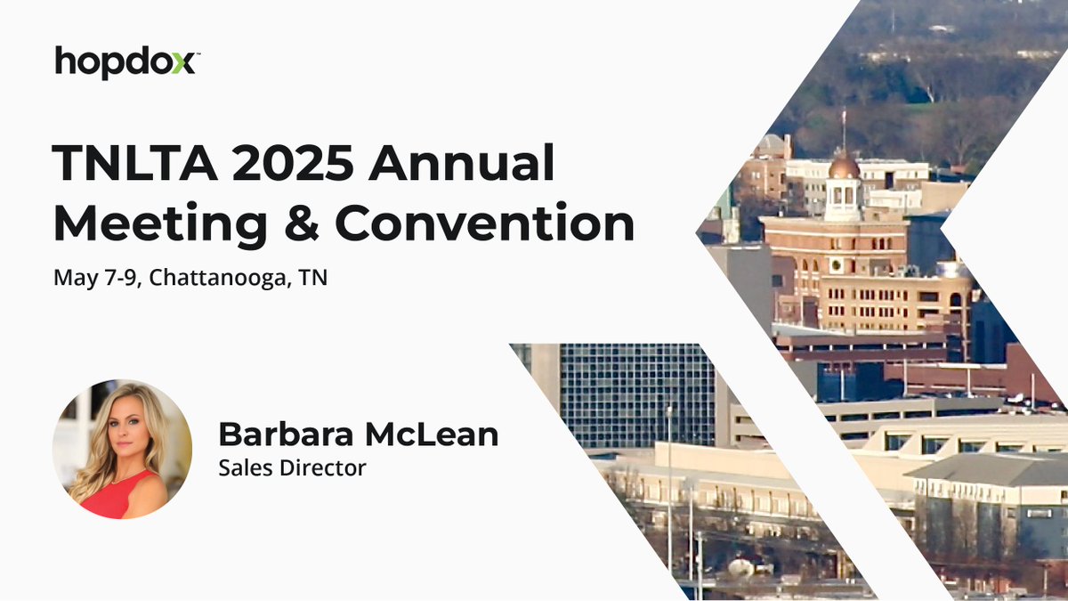 hopdox's tweet image. 🐸 Hopdox is proud to be attending the TNLTA 2025 Annual Meeting &amp;amp; Convention from May 7–9. Barbara’s excited to reconnect with familiar faces and meet new ones—sharing stories and celebrating all the great work happening across Tennessee.
#Hopdox #eRecording #SimplyBetter #TNLTA