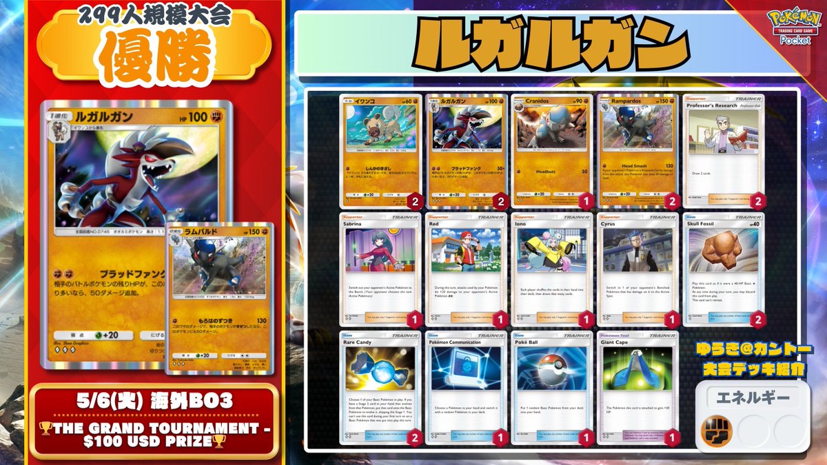 🌏 #ポケポケ 大会結果 🌏 ラムパ採用の闘デッキ上位独占！優勝は