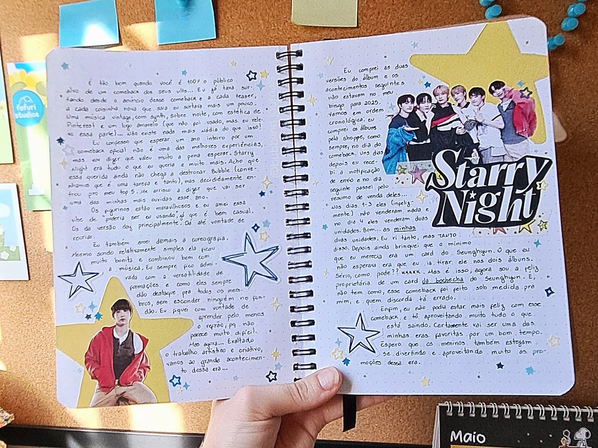 seungdongi's tweet image. Depois de quase um mês eu finalmente consegui fazer uma spread pra Starry Night e eu tô tão feliz com o resultado 🥹❤️

#journal #journaling #kpopjournal #AIMERS #에이머스