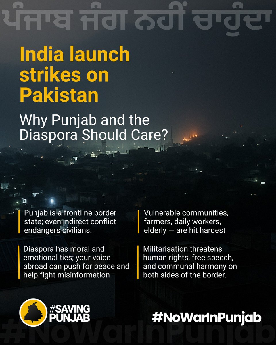 SikhPressAssociation (@sikhpa) on Twitter photo As India seemingly begins a war with Pakistan, globally respected Sikh led group <a href="/savingpunjab/">Saving Punjab</a> issue a statement, amid concerns Punjab - the Sikh motherland part of both India and Pakistan - will face the brunt of the conflict.
Media inquiries- media@sikhpa.com
#NoWarInPunjab As India seemingly begins a war with Pakistan, globally respected Sikh led group <a href="/savingpunjab/">Saving Punjab</a> issue a statement, amid concerns Punjab - the Sikh motherland part of both India and Pakistan - will face the brunt of the conflict.
Media inquiries- media@sikhpa.com
#NoWarInPunjab