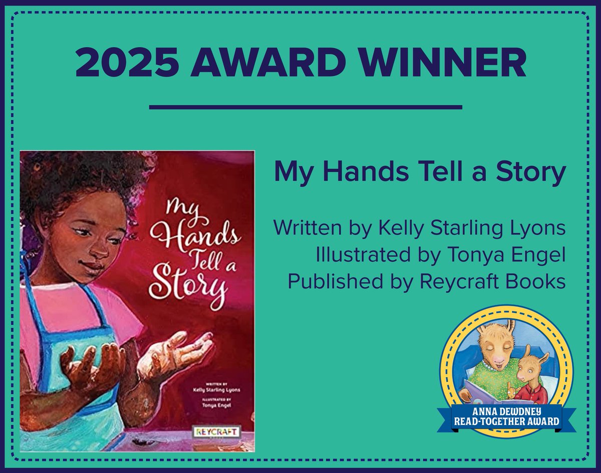 EveryChildRead's tweet image. RSVP for the 2025 Anna Dewdney Award Read-Together Award Winners Live Event! Kelly Starling Lyons and Tonya Engel will gather virtually on May 7th for a live read-aloud of their winning book, My Hands Tell a Story.
Learn more: everychildareader.net/anna/