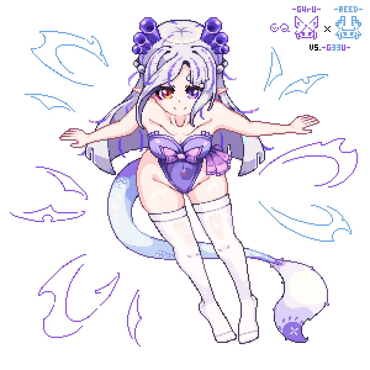 G4rU_Gahu's tweet image. I mixed friend's oc and mine,so the kid's name is G33U.(笑)
#pixelart #ドット絵