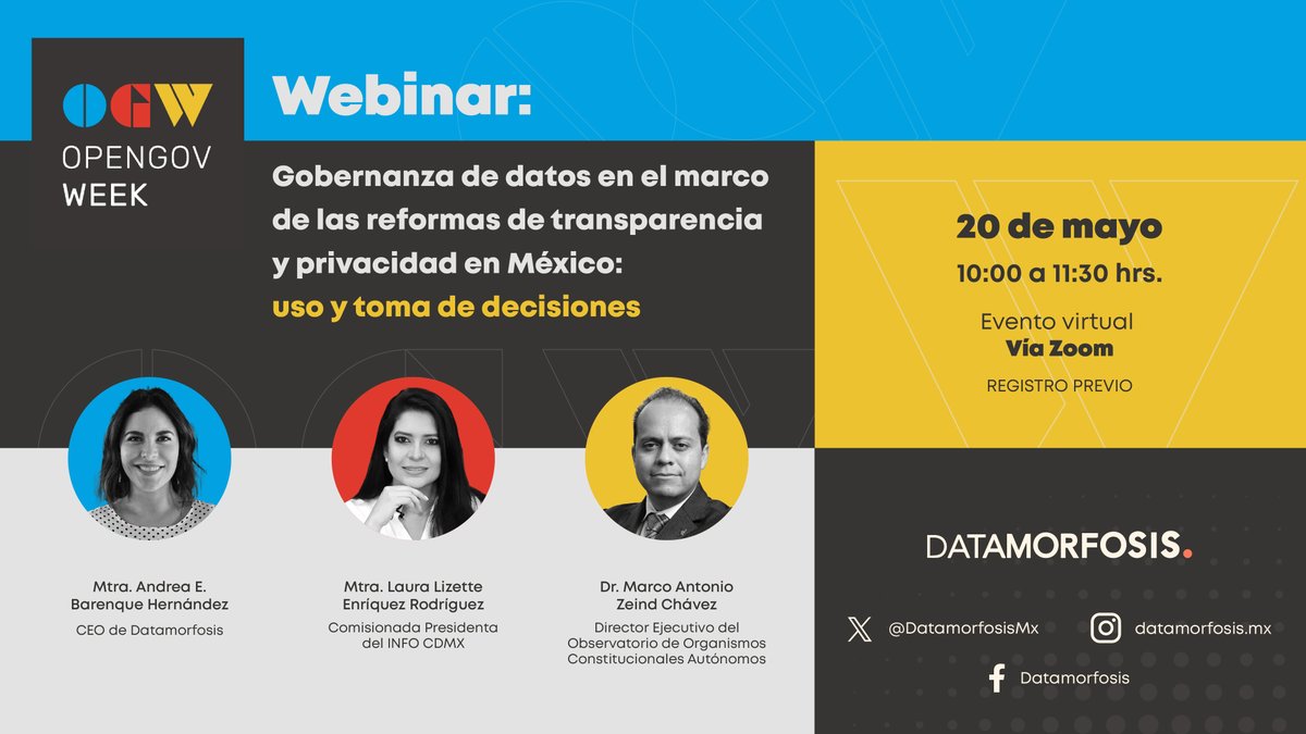 Laura L. Enríquez Rodríguez (@lauraenriquezr) on Twitter photo 📌 El próximo 20 de mayo estaré participando con <a href="/AndreaBque/">Andrea Barenque</a> y <a href="/antoniozeind/">Marco Antonio Zeind</a> en el Webinar: Gobernanza de datos en el marco de las reformas de transparencia y protección de datos en México
⏰ 10:00hrs CDMX
Regístrate: us02web.zoom.us/meeting/regist… 📌 El próximo 20 de mayo estaré participando con <a href="/AndreaBque/">Andrea Barenque</a> y <a href="/antoniozeind/">Marco Antonio Zeind</a> en el Webinar: Gobernanza de datos en el marco de las reformas de transparencia y protección de datos en México
⏰ 10:00hrs CDMX
Regístrate: us02web.zoom.us/meeting/regist…