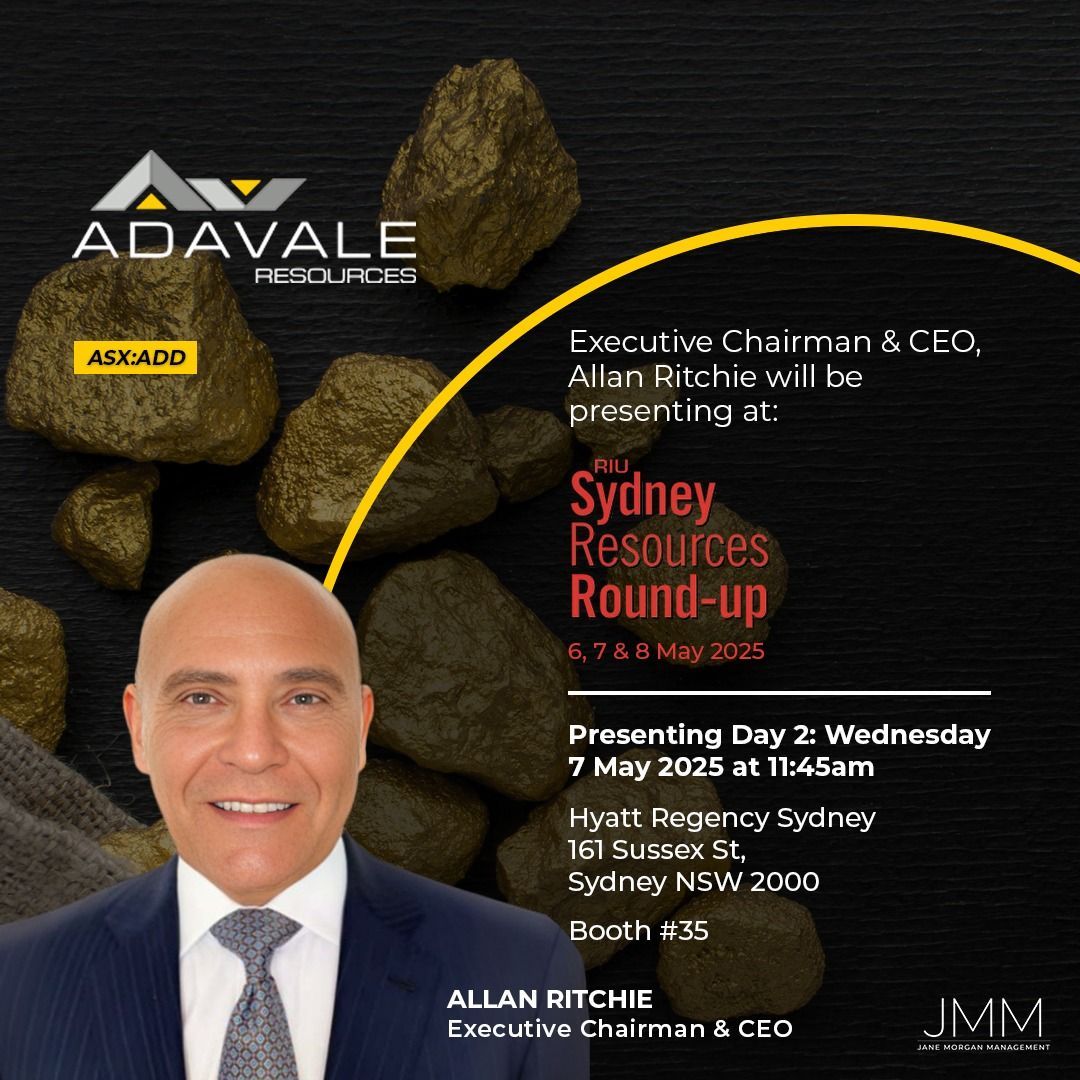 Adavale_ASXADD's tweet photo. Adavale Resources Executive Chairman and CEO, Allan Ritchie is pleased to be presenting at the upcoming RIU Sydney Resources Round-up on 7 May 2025 at 11.45 am AEST.

Visit the Adavale Resources team at booth #35

For more information: https://t.co/acNWeqMZnW 

$ADD #gold #copper https://t.co/UPbltYVP1m